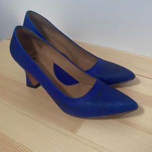 Blue Fluevog pumps 8.5